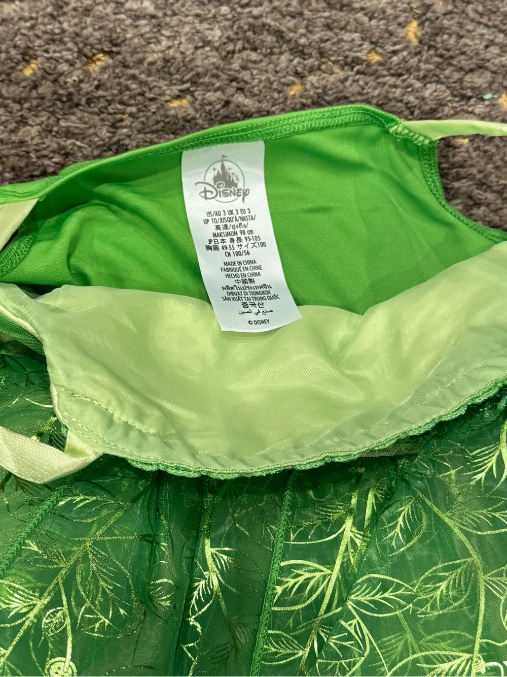 Disney Parks Tinker Bell Green Kids Costume Dress size 3 NEW